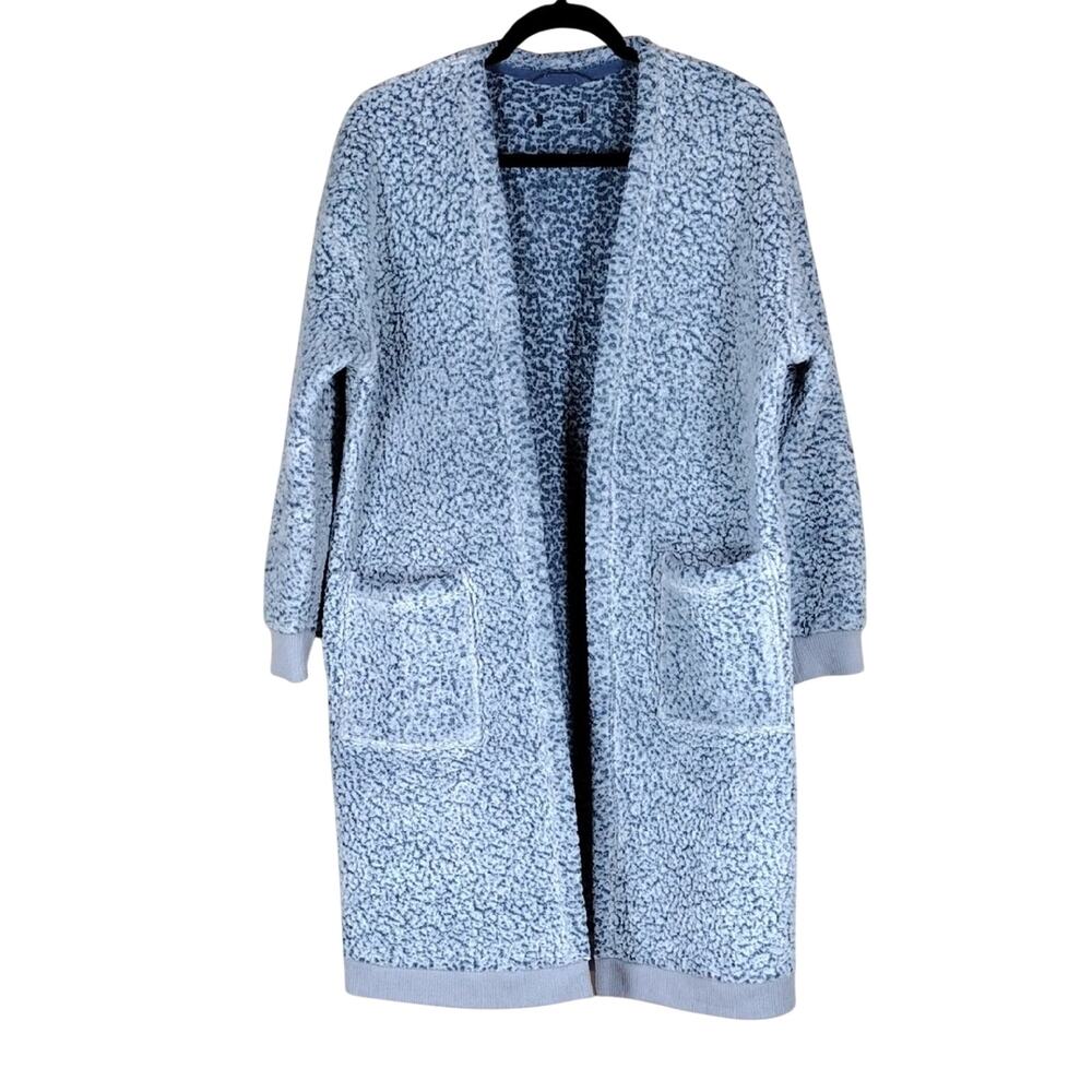 Cozy Casual Blue Grey Plush Sherpa Fleece Teddy Winter Women's Sweater Cardigan